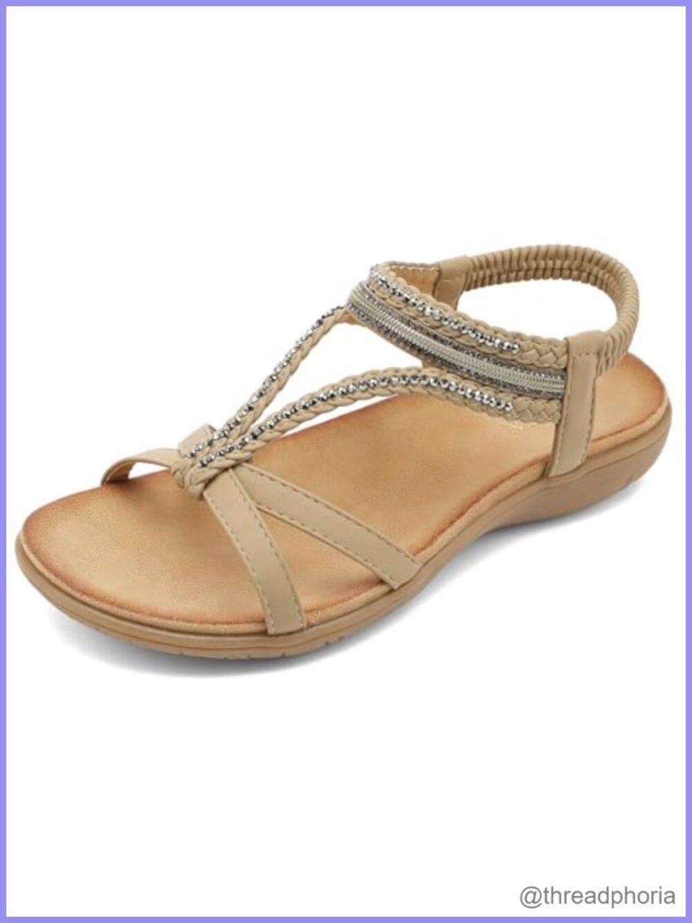 Bohemian Flat Sandals Orthopedic Cushioned Slip-On Ankle Strap Rhinestone